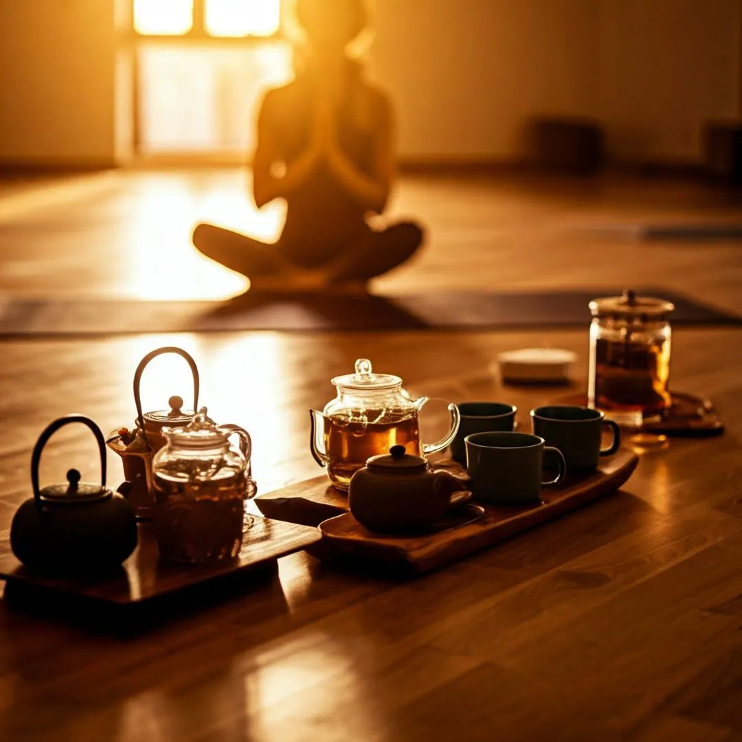 practicing yoga and preparing best tea for yoga