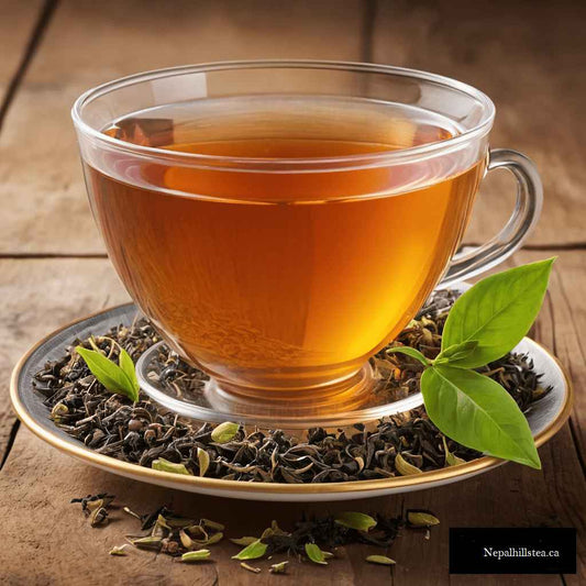 A cup of tea- with green leaf