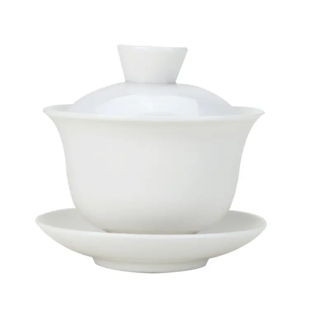 White ceramic 120 ml gaiwan with lid and saucer