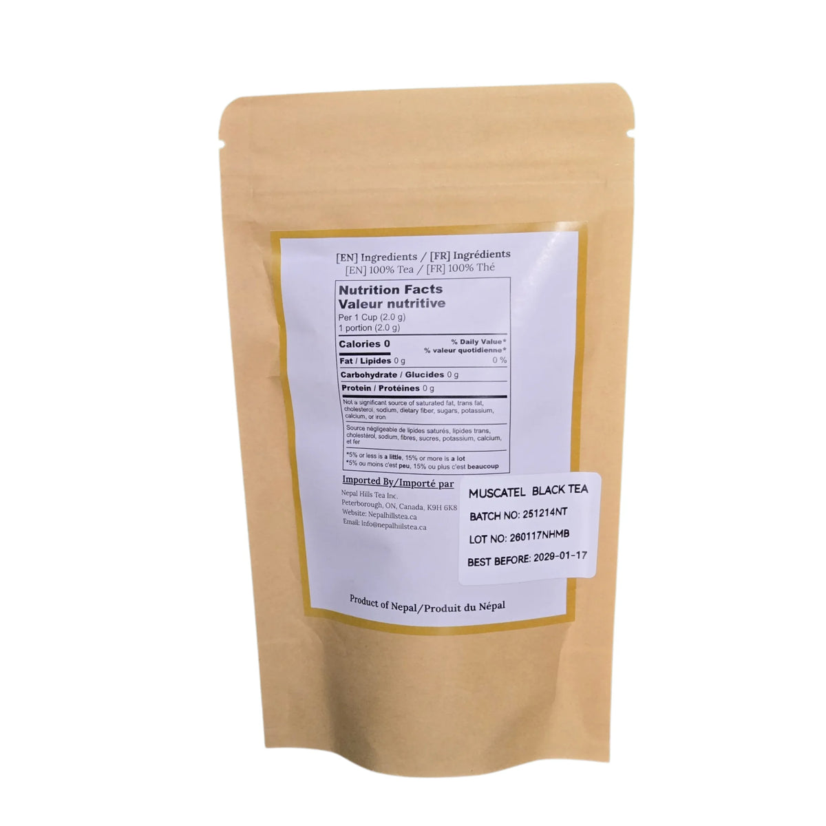 Muscatel Black Tea packaging back — Single-Origin Nepal Tea from Ilam | Nepal Hills Tea — 5