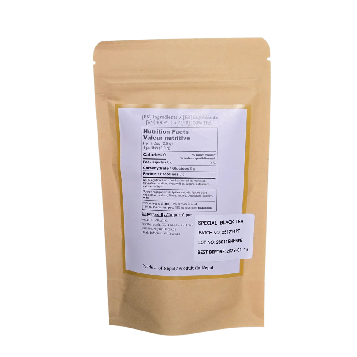 Special Black Tea (Theba Black) packaging back — Taplejung Nepal Tea | Nepal Hills Tea — 5